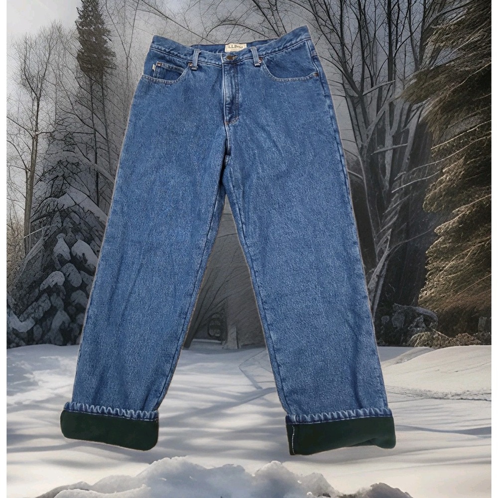 LL Bean Mens 32x29 Fleece Lined Jeans Classic Fit Blue Medium Wash Denim